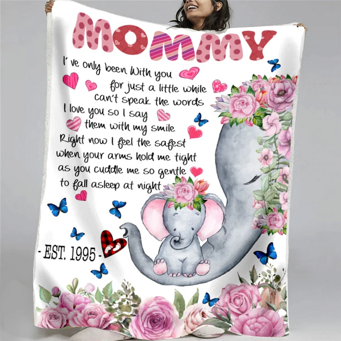 Personalized Pink Flower Elephants Fleece Blanket To My Mommy From Baby Bump I'M Only Been With You Custom Name And Year