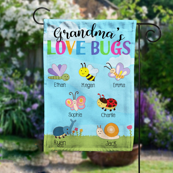 Personalized Garden Flag For Grandma Love Bugs Butterflies Bee Custom Grandkids Name Welcome Flag Gifts For Birthday