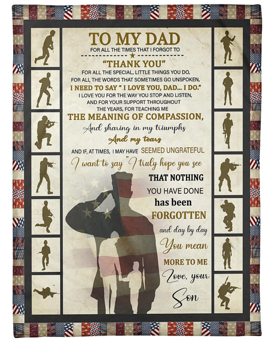 Personalized To My Daddy Blanket From Son American Flag Soldier For All The Special Custom Name Gifts For Christmas