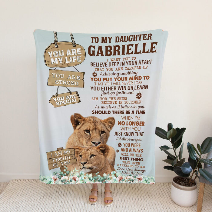 Personalized To My Daughter Blanket From Mom & Dad I Want You To Believe Deep In Your Heart Old Lion & Baby Printed