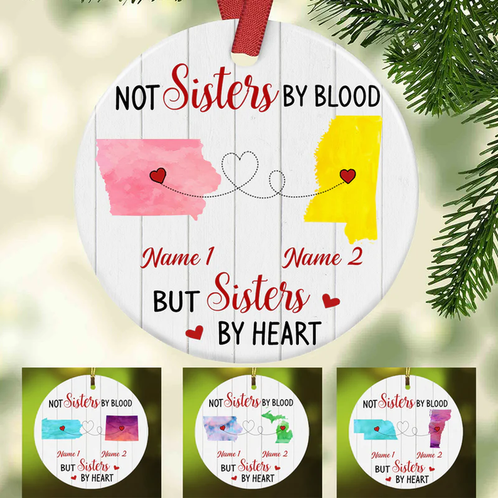 Personalized Ornament Long Distance Gifts For Friends Bestie Not Sister By Blood Wooden Heart Custom Name Tree Hanging
