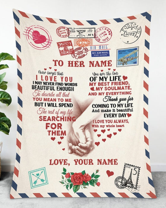 Personalized Letter Blanket To My Wife Girlfriend Hand In Hand Print Love Airmail Blanket For Valentines Custom Name