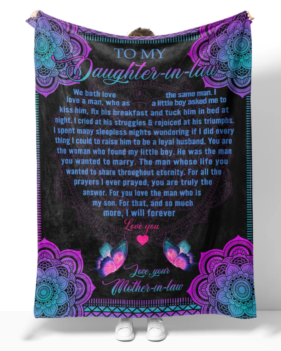 Personalized Purple Mandala Blanket To My Daughter In Law Heart Quotes Design Printed Blanket Custom Name