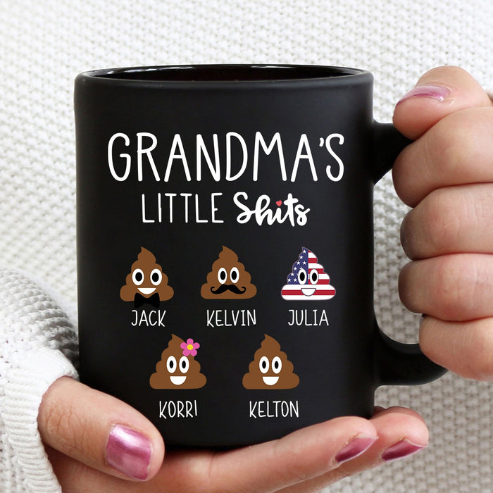 Personalized Ceramic Coffee Mug Grandma's Little Shits Cute Funny Shit Print Custom Grandkids Name 11 15oz Cup