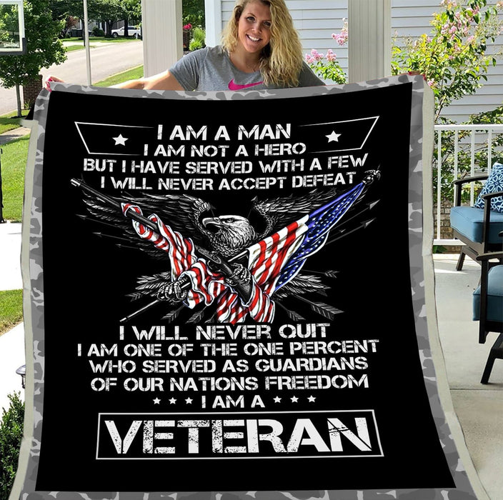 Fleece Blanket for Soldier I Am A Man I Am Not A Hero With Design American Flag And Eagle Wing Black Blankets