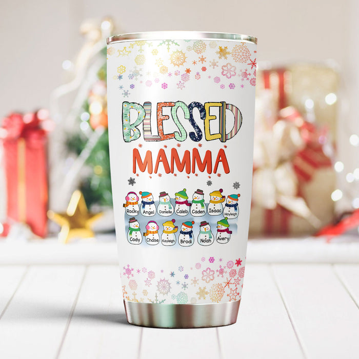 Personalized Tumbler Gifts For Grandma From Grandkids Cute Snowman Blessed Mama Custom Name Travel Cup For Christmas