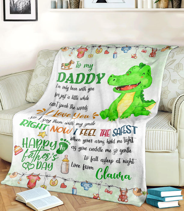 Personalized Blanket To My New Dad From Baby Bump Happy First Father's Day Cute Baby Alligator Print Custom Name