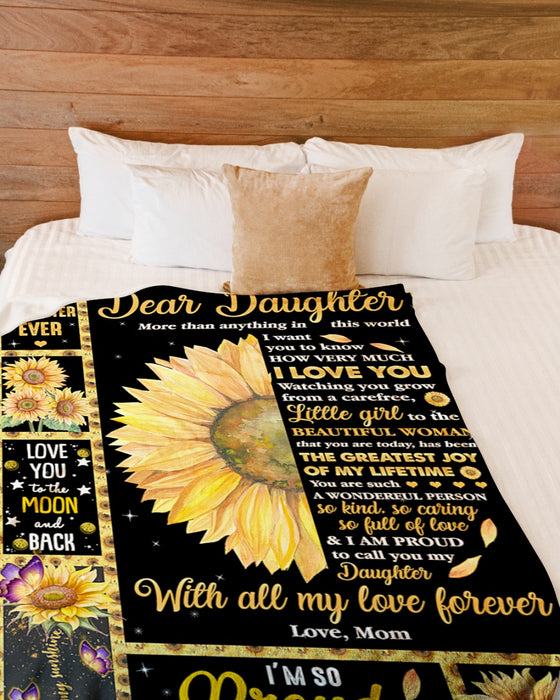 Personalized Blanket To My Daughter From Mom Sunflower Design Butterfly Print Star Night Background Custom Name