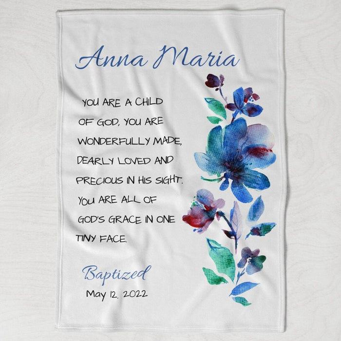 Personalized To My Godchild Blanket From Godparents Blue Flower You Are A Child Of God Custom Name Baby Baptism Gifts