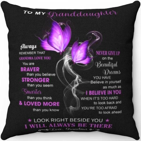 Personalized To My Granddaughter Square Pillow Butterflies You Are Braver Than You Believe Custom Name Sofa Cushion