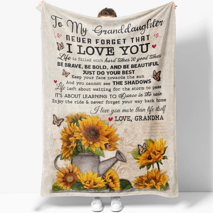 Personalized To My Granddaughter Blanket From Grandma Never Forget That I Love You Sunflower & Butterfly Printed