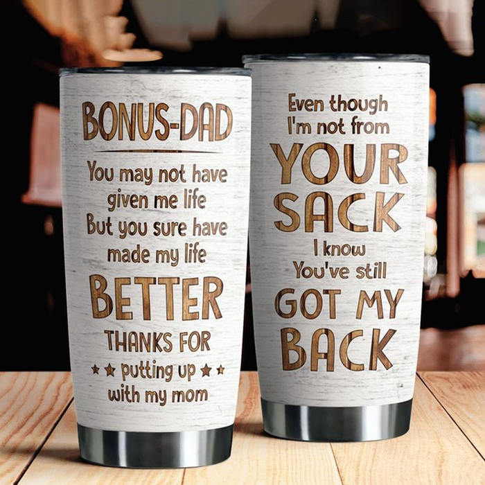 Personalized Tumbler Gifts For Stepdad Thanks For Putting Up With My Mom Vintage Custom Name Travel Cup For Christmas