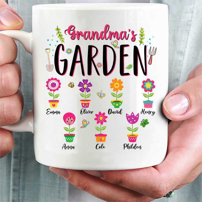 Personalized Coffee Mug Gifts For Grandma Nana's Garden Flowers With Butterflies Custom Grandkids Name Mothers Day Cup