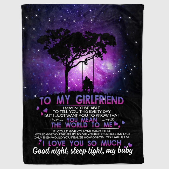 Personalized To My Girlfriend Blanket From Boyfriend You Mean The World To Me Print Couple & Tree Fleece Blanket