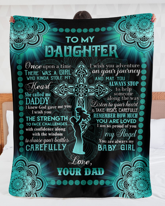 Personalized Blanket To My Daughter From Dad  I'm So Proud Of You Christ Cross Printed Mandala Style Custom Name