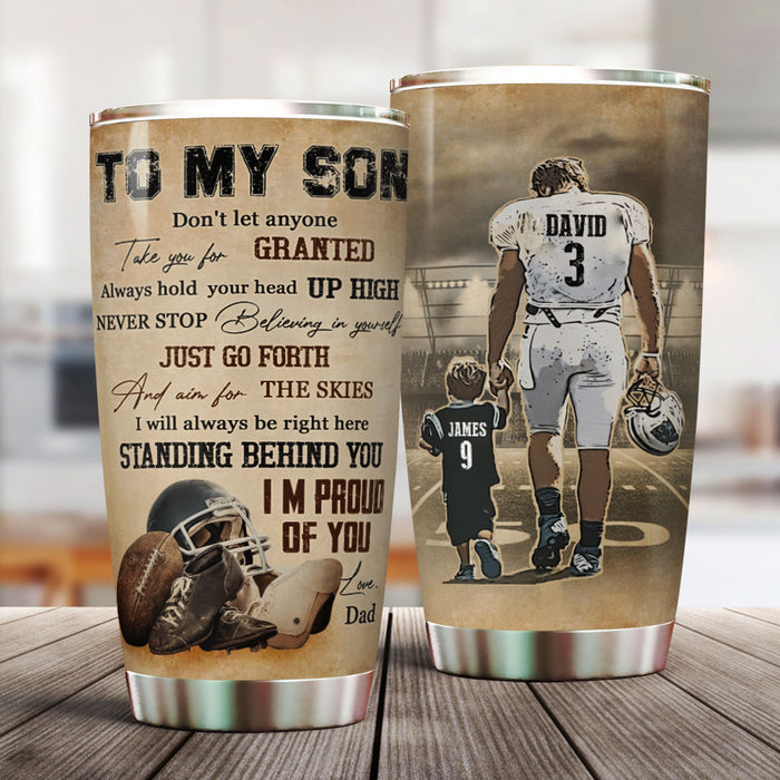 Personalized To My Son Tumbler From Dad Football Lovers Always Hold Your Head Custom Name Travel Cup Christmas Gifts