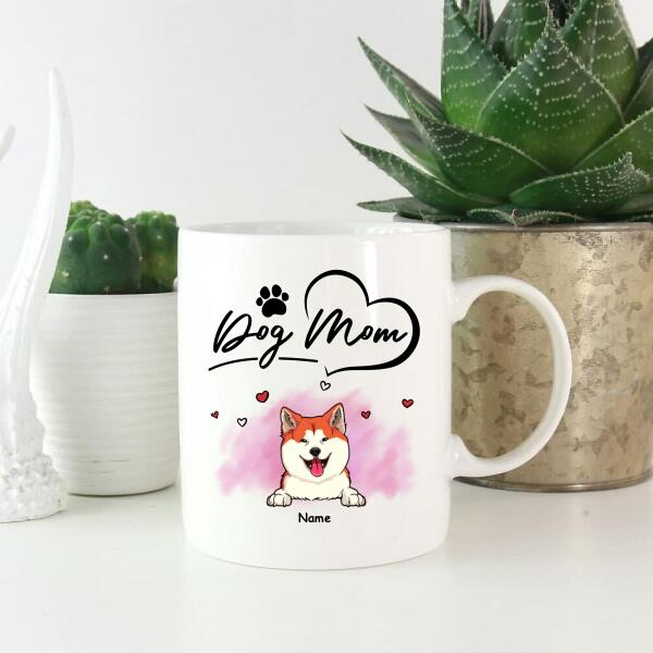 Personalized Coffee Mug Gifts For Dog Lover Dog Mom Pink Pastel Color Paws Printed Custom Name White Cup For Christmas