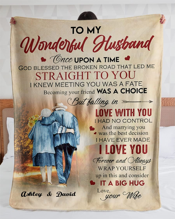 Personalized To My Wonderful Husband Blanket From Wife I Love You Forever & Always Old Couple Printed Custom Names