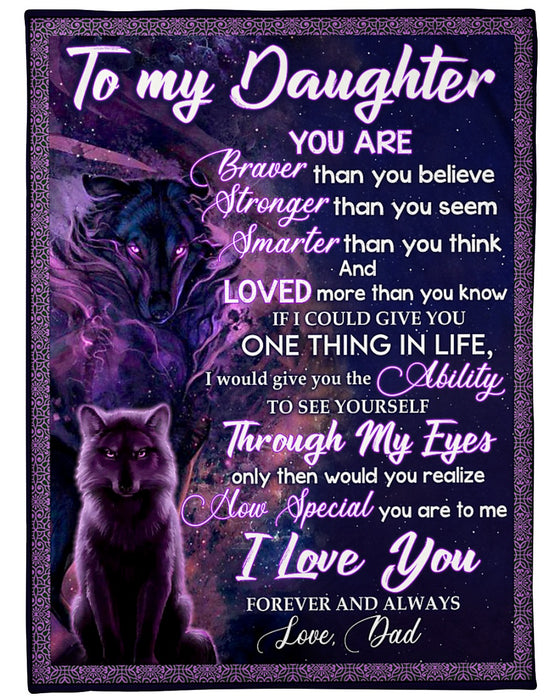 Personalized Blanket To My Daughter From Dad I Love You Old & Baby Wolf Design Star Night Background Custom Name