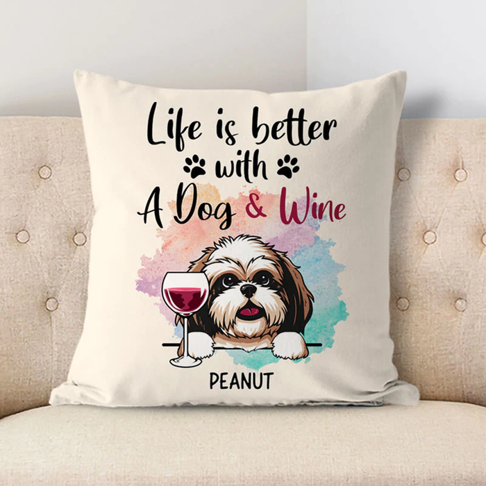 Personalized Square Pillow Gifts For Dog Owner Life Is With Dogs Colorful Custom Name Sofa Cushion For Birthday