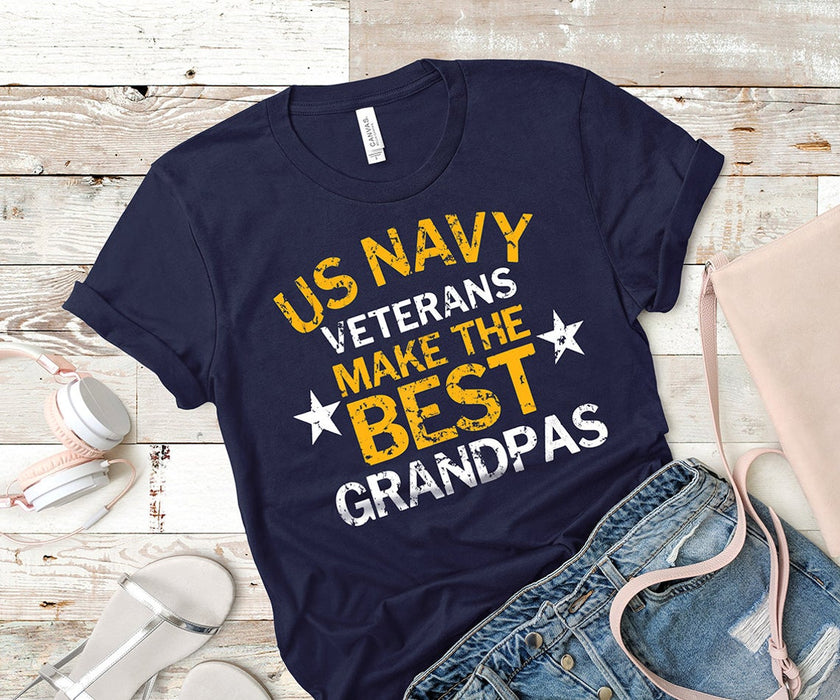 Classic T-Shirt For Grandpa US Navy Veteran Make The Best Grandpas Stars Printed Veteran Day Shirt Patriotic Shirt