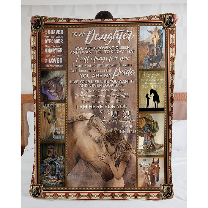 Personalized Blanket To My Daughter From Mom Dad You Are Growing Older Print Baby Girl And Horse Rustic Design