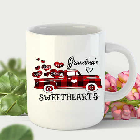 Personalized Coffee Mug Gifts For Grandma Nana's Sweethearts Red Plaid Custom Grandkids Name Christmas White Cup
