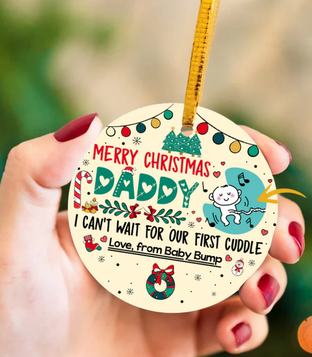 Personalized Ornament For New Dad Funny Bump Can't Wait For Our First Cuddle Custom Name Hanging Tree Christmas Gifts