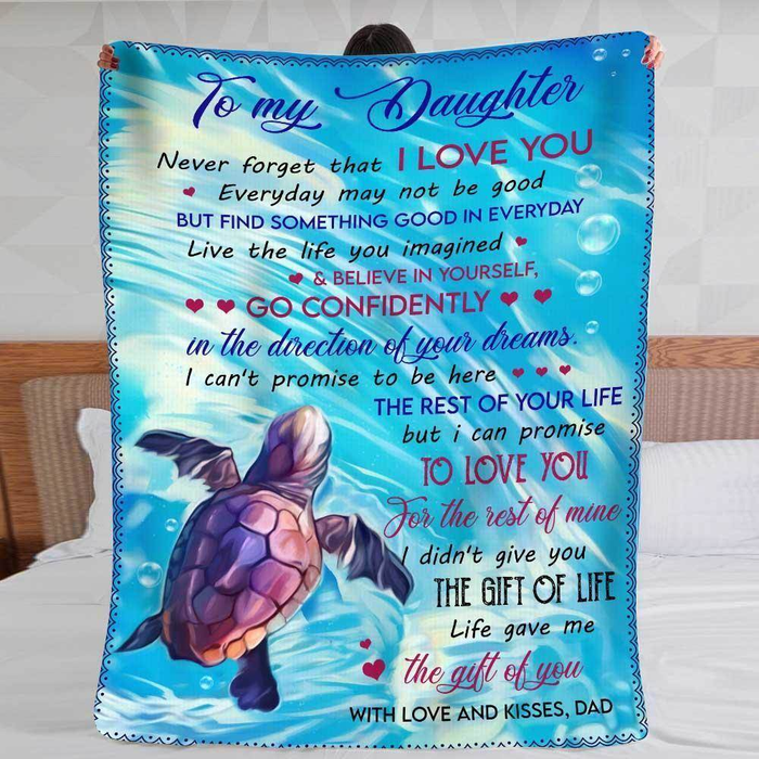 Personalize Blanket To My Daughter From Mom Go Confidently Turtle Printed Sea Background Custom Name