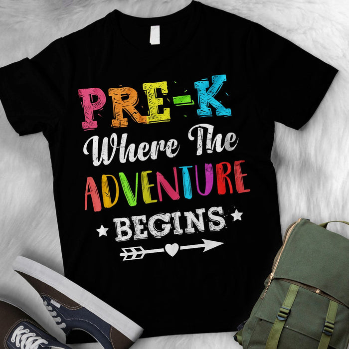 Personalized T-Shirt For Kids Pre-K Where The Adventure Begins Back To School Outfit Custom Grade Level Arrow Printed