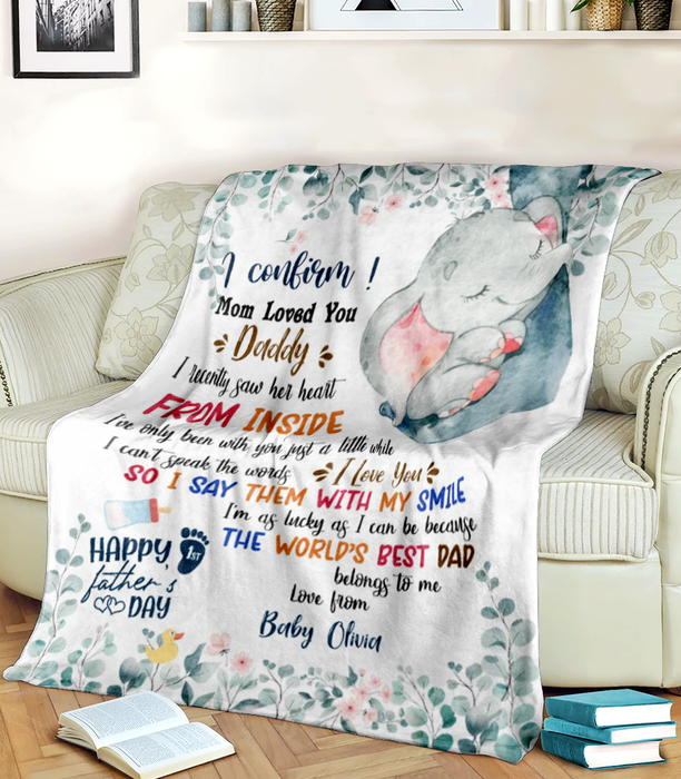 Personalized Blanket To My Dad From Baby Bump Happy First Father's Day Cute Baby Elephant Design Custom Name