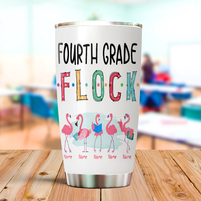 Personalized Tumbler For Teacher Funny Flamingo Fourth Grade Flock Custom Name Gifts For Back To School 20oz Travel Cup