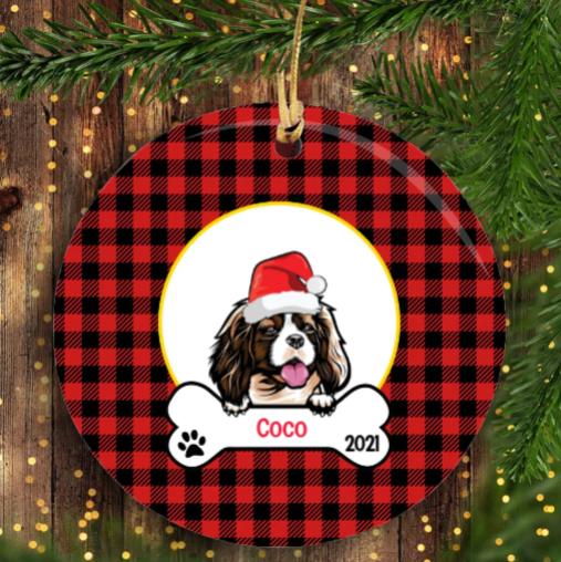 Personalized Ornament For Dog Lovers Dog Wreath Red Buffalo Plaid Printed Custom Name Tree Hanging Gifts For Christmas