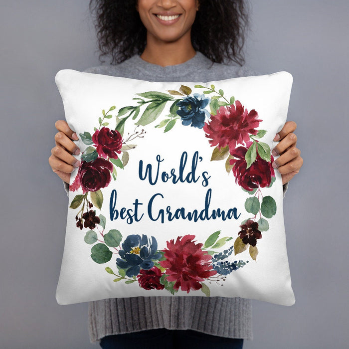 Personalized Square Pillow Gifts For Grandma Floral Wreath World's Best Nana Custom Name Sofa Cushion For Thanksgiving