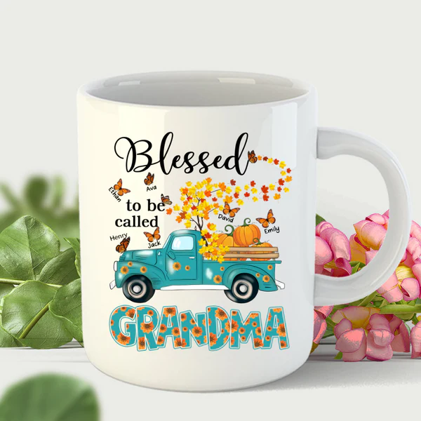 Personalized Coffee Mug Gifts For Grandma Blessed To Be Called Nana Fall
 Custom Grandkids Name Thanksgiving White Cup