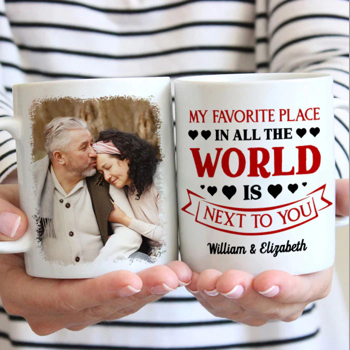 Personalized Coffee Mug Gifts For Couples My Favorite Place Is Next To You Custom Name Photo White Cup For Anniversary