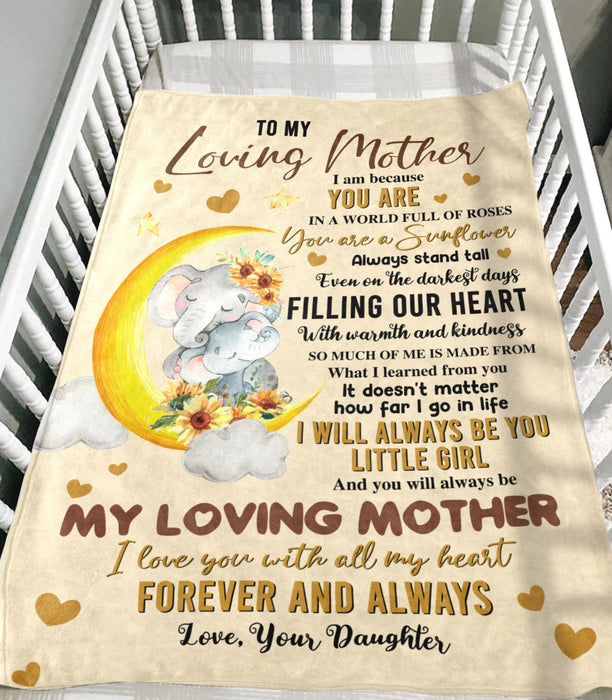 Personalized To My Loving Mother Blanket From Daughter Hugging Elephant & Sunflower Printed I Love You Forever & Always