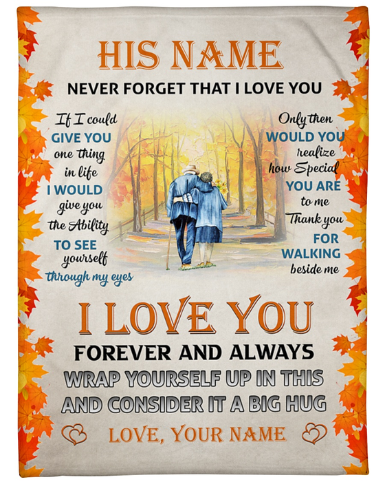 Personalized To My Husband Blanket From Wife Never Forget That I Love You Romantic Couple Walking In The Park Printed