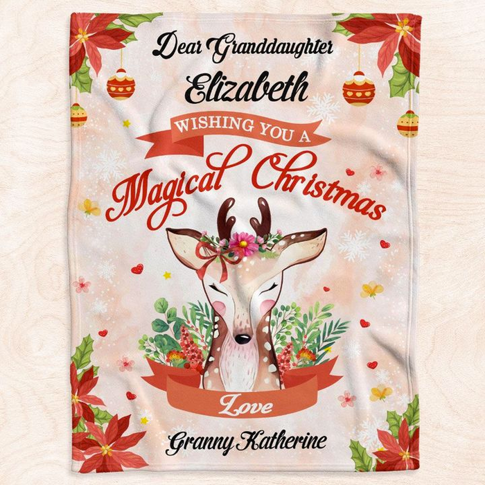 Personalized Blanket For Granddaughter From Grandma Wishing You A Magical Christmas Cute Deer Printed Custom Name