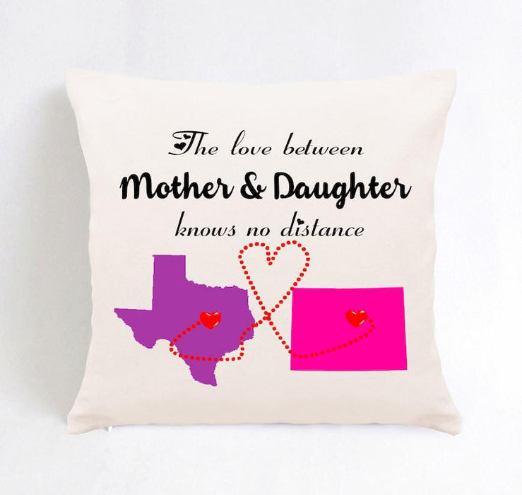 Personalized Square Pillow For Mother Daughter The Love Knows No Distance States Custom Name Sofa Cushion Birthday Gifts