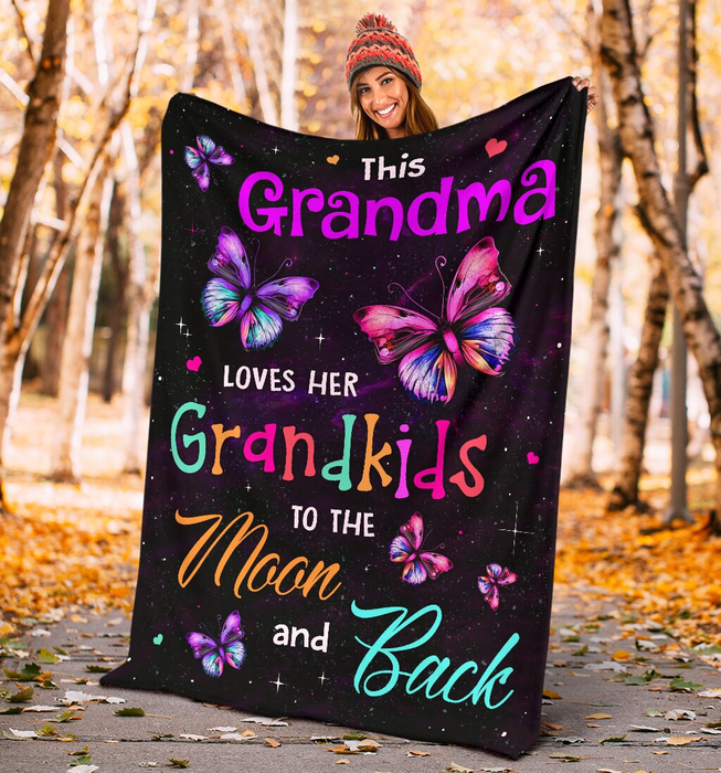 Personalized To My Grandma Blanket From Grandchildren Nana Love To The Moon Butterflies Custom Name Gifts For Christmas