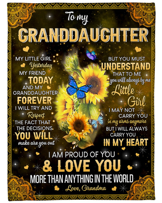 Personalized Blanket To My Granddaughter From Grandma My Little Girl Sunflower Print Galaxy Background Custom Name