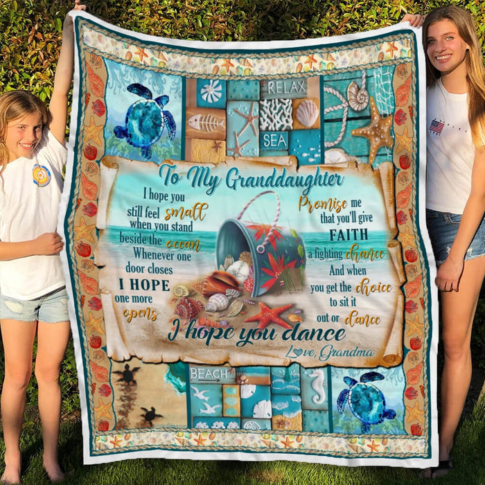 Personalized To My Granddaughter Blanket From Grandma I Hope You Dance Sea Turtles Shellfish Print Fleece Blanket