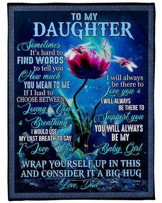 Personalized Blanket To My Daughter From Dad Vintage Design Flower & Dragonfly Print Custom Name