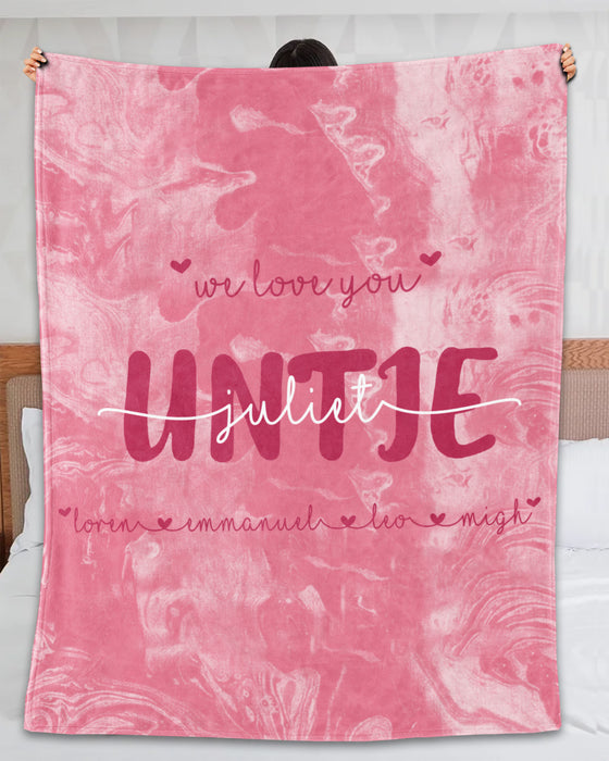 Personalized Blanket For Aunt Untie We Love You Monogram Design Pink Background Custom Kids Name