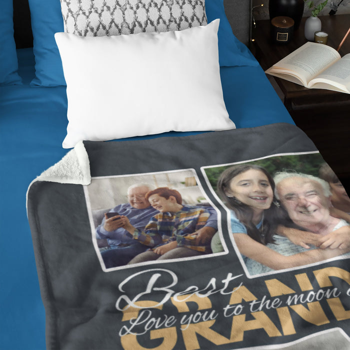 Personalized Blanket Gifts For Grandpa From Grandchildren Love You To Moon & Back Funny Custom Photo Collage For Xmas