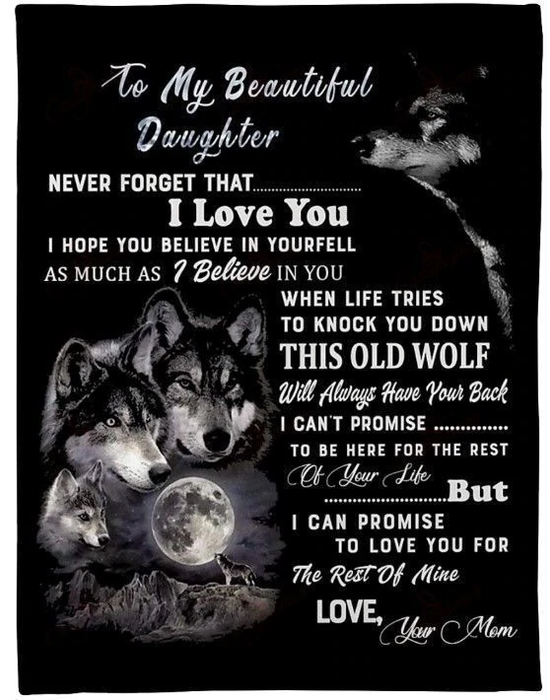 Personalized Premium Blanket To My Beautiful Daughter Full Moon & Wolf Family Blanket Custom Name