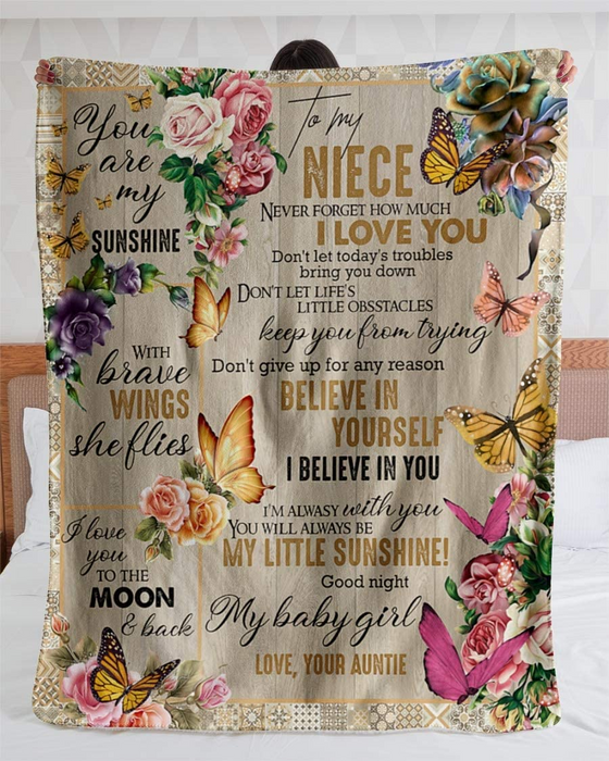 Personalized Rustic Floral Blanket To My Niece Rose & Butterfly Premium Blankets Custom Name