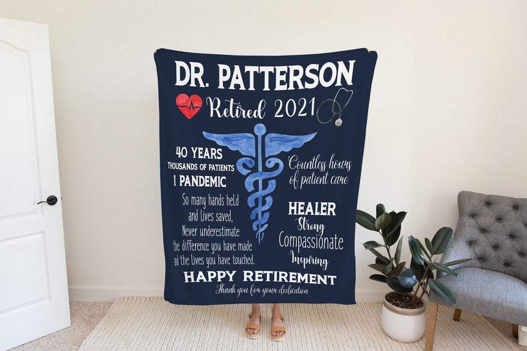 Personalized Retirement Blanket For Doctor So Many Hands Held And Lives Saved Medical Symbol Printed Custom Name