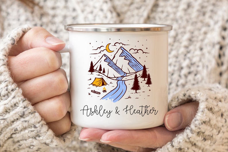 Personalized Camping Mug Gifts For Couple Campfire Outdoor Travel Cup 12oz For Boyfriend Girlfriend